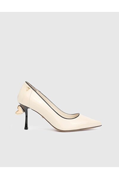 İLVİ Blomi Hakiki Rugan Deri Krem Kadın Topuklu Ayakkabı