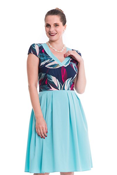 AD Fashion Rochie office cu bust cambrat multicolor si fusta in pliuri vernil...