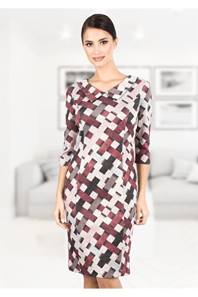 AD Fashion Rochie conica cu imprimeu in carouri si guler stilizat R433i0473 -...