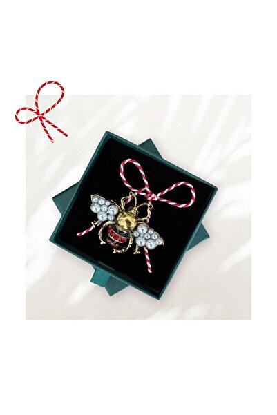 Pursehuit Broșă aurie, formă de bondar, cu șnur de mărțișor și cutie cadou, A...