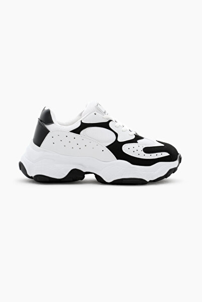 Tonny Black Women's White Black Mesh Comfortable Fit High Sole Lace-Up Sports Shoes