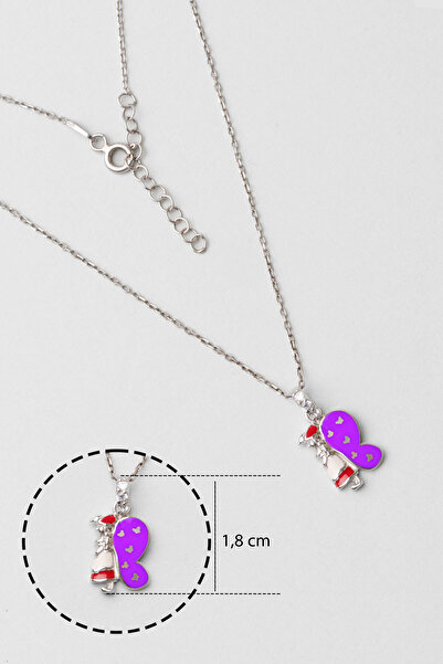 So CHIC... Kelebek Figürlü 18 Ayar Beyaz Altın Kaplama Gümüş 33 Cm Çocuk Kolye