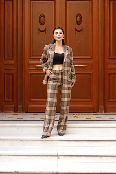 LOVELF Torba Cepli Ekose Poliviskon Takım Açık Kahve