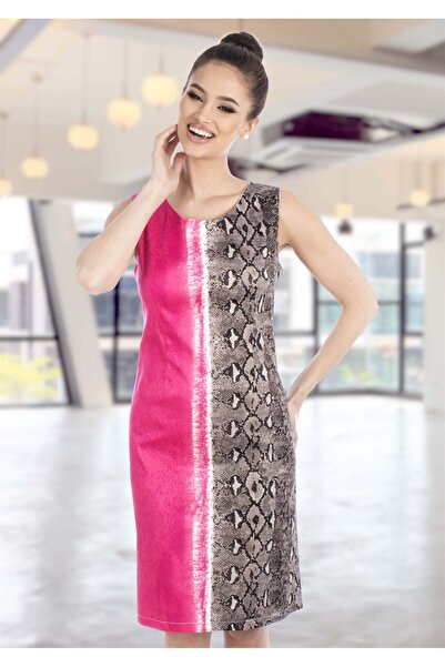 AD Fashion Rochie midi frez cu imprimeu negru R111i713 - 42 EU