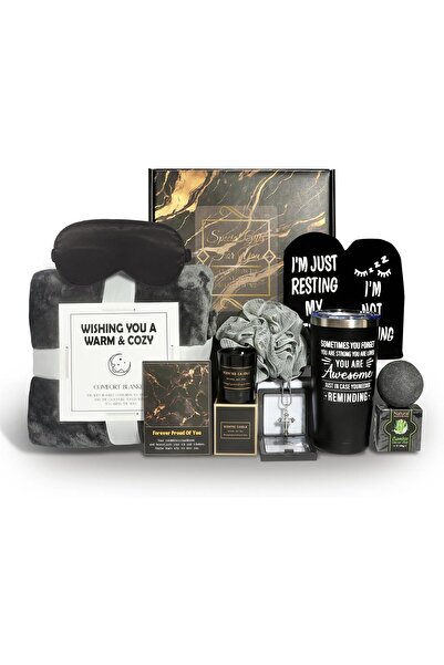 RENMTURE مجموعة هدايا سبا للرجال من الشموع وقنابل الاستحمام (لون أسود عملي)