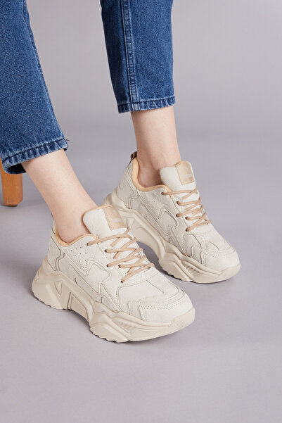 Tonny Black Pantofi sport cu șireturi, cu talpă înaltă, confortabili, crem, pentru femei