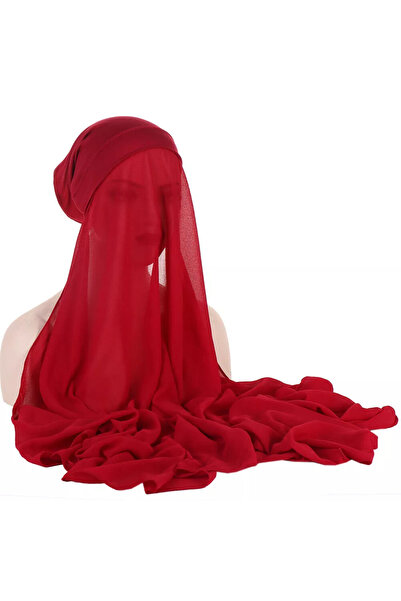 Perfectory Instant Hijab for Women with Under Scarf Tube Cap Turban Wrap- Wine Red