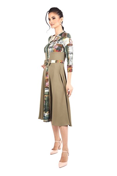 AD Fashion Light khaki cloche dress with bow 84R12i1277 - 38 EU