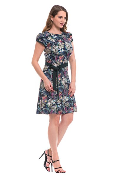 AD Fashion Multi-colored print wedge dress, accessorized with plain green cord at the waist 02R275i275 - 42 E