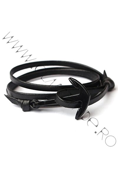 KESNUP Brățară neagră din piele cu ancoră și șnur