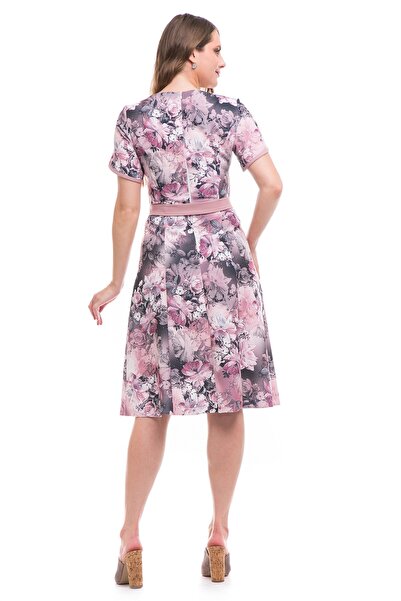 AD Fashion Dress in wedges with multicolor print and plain pastel pink cord at the waist 02R181i181 - 44 EU