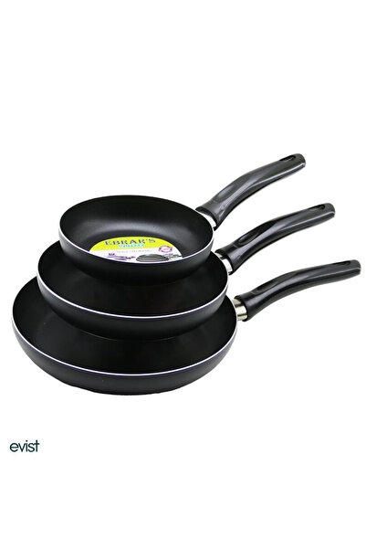 EVİST Teflon Tava Seti 16+20+24 Cm Mat Siyah Renk Teflon Tava Seti Yanmaz Yapışmaz 3'lü Teflon Tava Set