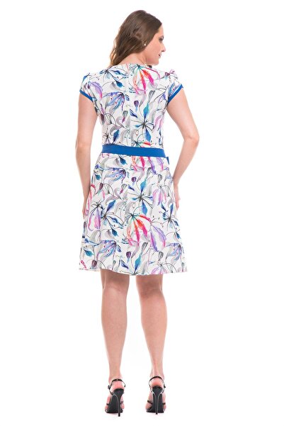 AD Fashion Multi-colored print wedge dress, accessorized with plain blue cord at the waist 02R294i294 - 4