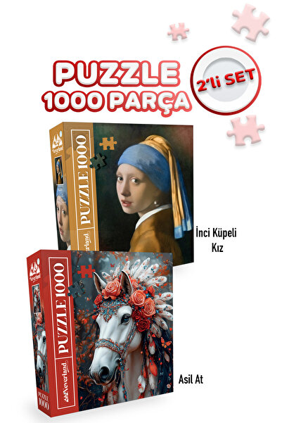 Neverland 2 ADET 1000 PARÇA PUZZLE- İNCİ KÜPELİ KIZ VE ASİL AT