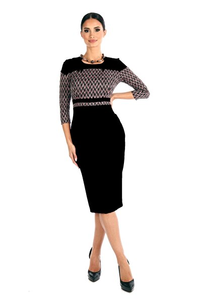 AD Fashion Rochie conica neagra cu insertii 64R661i16 - 38 EU