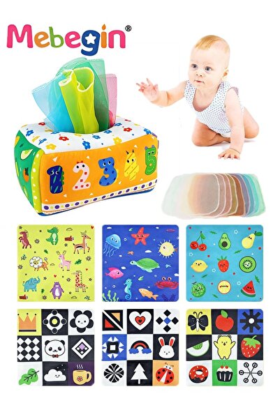 MEBEGIN لعبة صندوق مناديل للأطفال مع أصوات حفيف وصرير، ألعاب حسية للأطفال، أل...