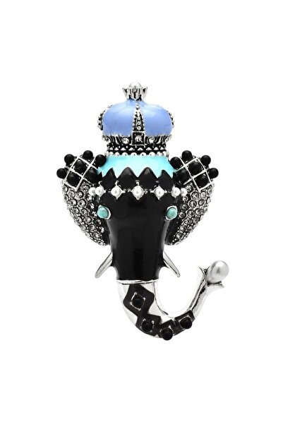 Pursehuit Broșă de culoare argintie, formă de cap de elefant, cu pietre, Sari...