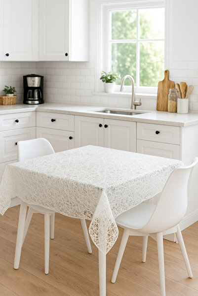 aydev home collection Thread Patterned Wicker Luxury Pvc Coated Erasable Tablecloth Waterproof Transparent Oilcloth Cream
