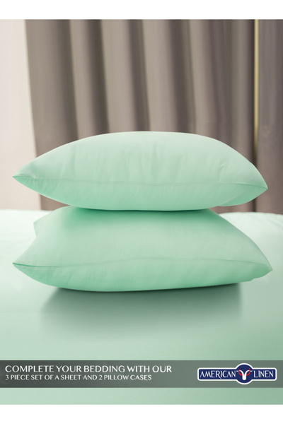 American Linen Queen Plain Fitted Elastic Bedsheet with 2 Pillow Cases 180 x 200 Cm (Mint Green)
