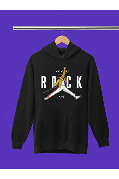 MAGORS سترة روك قطنية مطبوعة بأكمام طويلة وقلنسوة بثلاثة خيوط