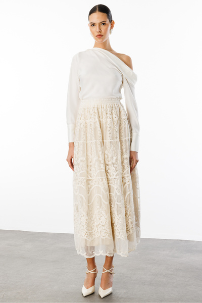 Nefeli Beli Lastikli Dantel Etek