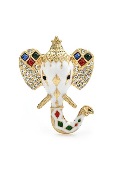 Pursehuit Broșă aurie, formă de cap de elefant, cu pietre, Ise C1