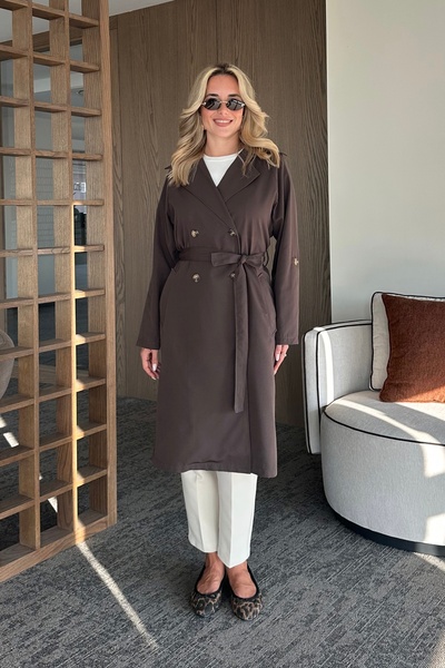 Laluvia Brown Long Flowy Trench Coat - 7310