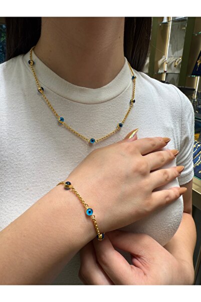 tekinkuyumculuk 10.30 gr (GRAM) Nazar boncuklu kolye bileklik kombini 55 CM 1...