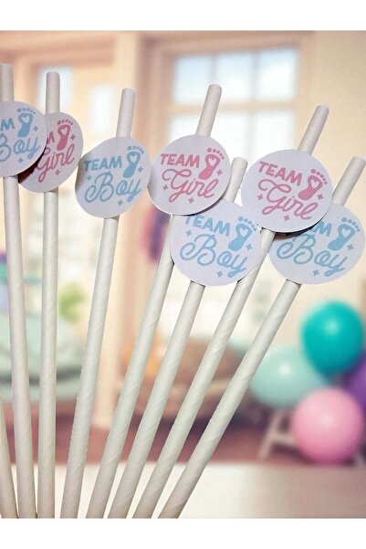 Armada 20 Pieces Gender Reveal Party Paper Straws with Pink and Blue Team Girl Team Boy Written on Them for Gender Prediction