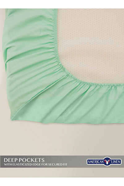 American Linen Queen Plain Fitted Elastic Bedsheet with 2 Pillow Cases 180 x 200 Cm (Mint Green)
