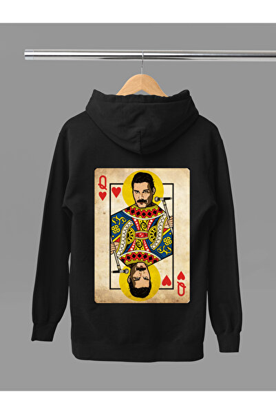 MAGORS Sweatshirt rock cu glugă, cu mânecă lungă, din bumbac imprimat QUEEN, ...