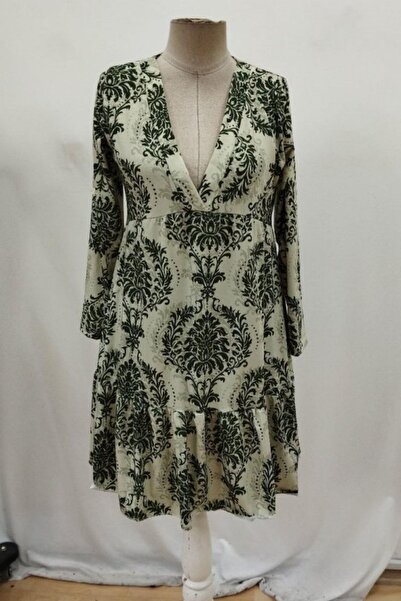 Mossta Μίνι φόρεμα με βολάν με λαιμόκοψη σε σχήμα V - Πράσινο