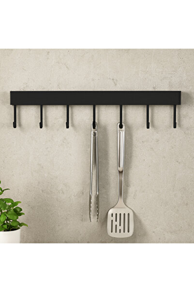 Elindor ® Suport de perete pentru ustensile de bucătărie, cu 8 cârlige, adezi...