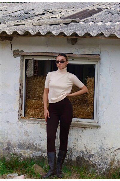 D'RECCY Women's Silk Knitwear Short Sleeve High Neck Stretchy Sweater