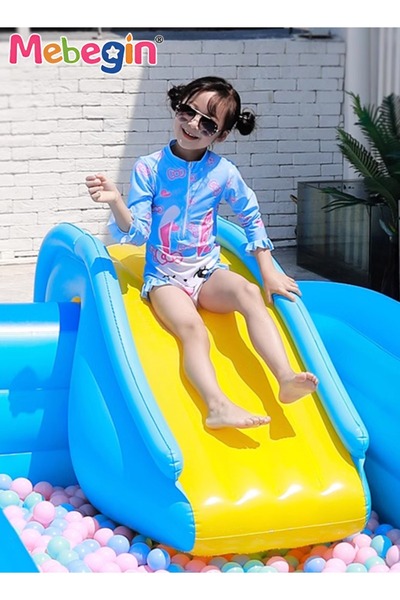 MEBEGIN Inflatable Water Slide with Convenient Step-in Design, Sturdy Swimming Pool Waterslide, Summer Swimm