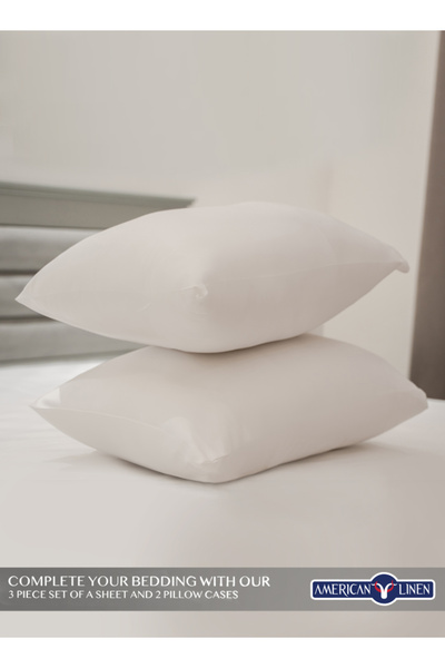American Linen Queen Plain Fitted Elastic Bedsheet with 2 Pillow Cases 180 x 200 Cm (White)