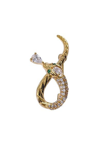 Pursehuit Χρυσή καρφίτσα, σε σχήμα φιδιού, με πέτρες ζιρκονίου, Oda C2