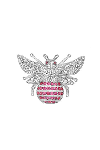 Pursehuit Καρφίτσα ασημί χρώματος, σε σχήμα μέλισσας, με πέτρες ζιργκόν, Dolf...