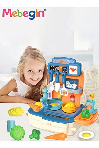 MEBEGIN 34Pcs Kitchen Playset, Portable Kitchen Toys Backpack, Pretend Role P...