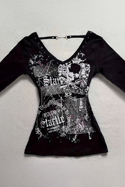 Karakedi Siyah Startle Askılı Gotik Kısa Kollu Crop