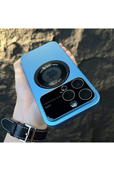 Flippy Husa protectie MagSafe Kathy Tech, Flippy, pentru Apple iPhone 14, Dublu Cerc, Albastru Deschis