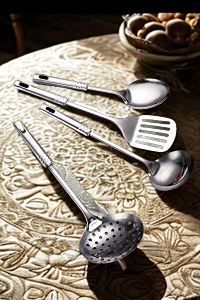 Buffer ®   4-Piece Steel Ladle, Strainer, Serving Spoon, Spatula Kitchen Food Preparation Serving Set