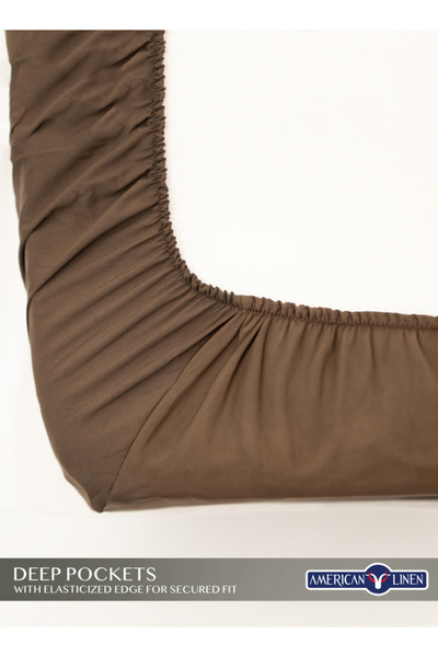 American Linen Queen Plain Fitted Elastic Bedsheet with 2 Pillow Cases 180 x 200 Cm (Coffee Brown)