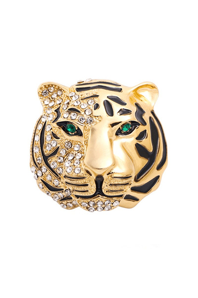 Pursehuit Broșă aurie, formă de cap de tigru, cu pietre, Savana C3