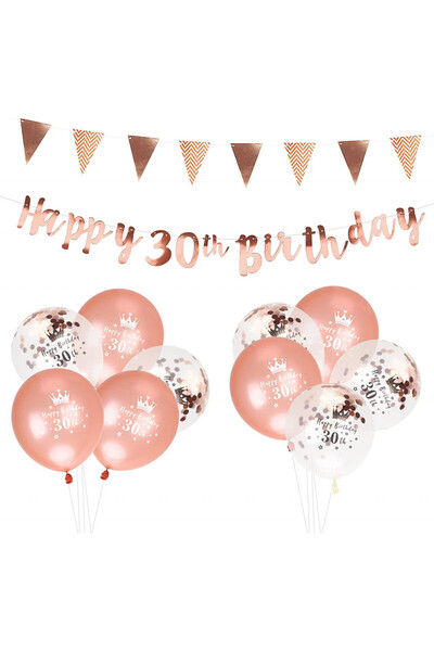 LOPOTIN birthday set, foil/latex, white/pink, 13 pieces