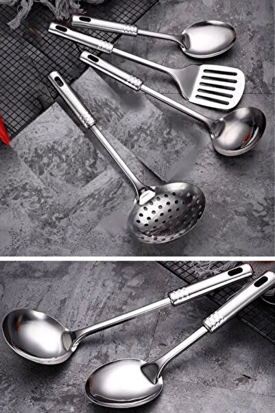 Buffer ®   4-Piece Steel Ladle, Strainer, Serving Spoon, Spatula Kitchen Food Preparation Serving Set