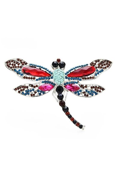 Pursehuit Καρφίτσα ασημί χρώματος, σε σχήμα λιβελούλας, με πολύχρωμες πέτρες,...