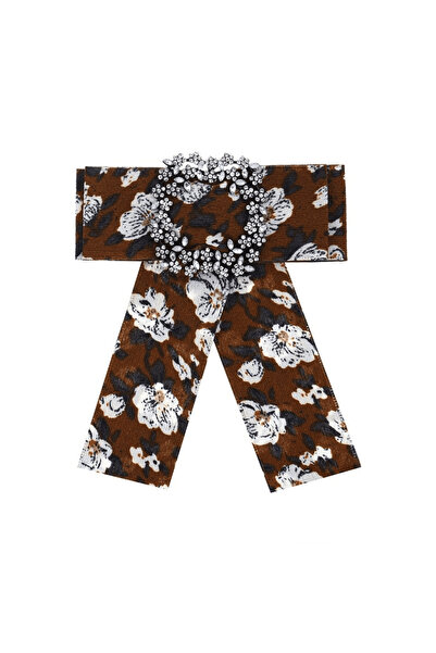 Pursehuit Καρφίτσα Jabou, καφέ, με λουλούδια και πέτρες, Sanela C5