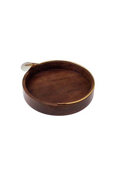 ORIAN Indian wooden serving tray with a golden rose brooch