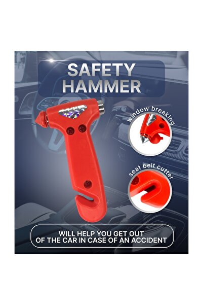 HAPPY JOKER Professional 3-in-1 Emergency Hammer, Cutter, ABS, Red